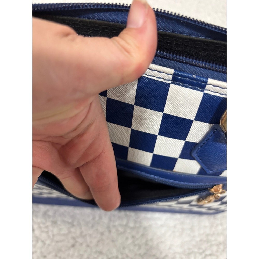 Michael Kors Womens Blue White Checkered Satchel Handbag Purse Vintage Casual - Picture 2 of 8